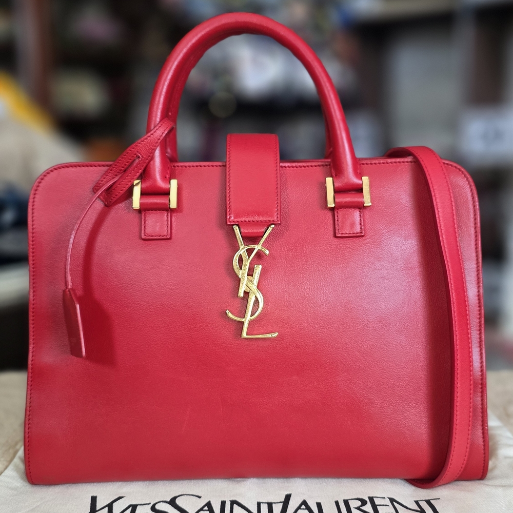 Saint Laurent Monogram Baby Cabas Tote Bag in Red Leather